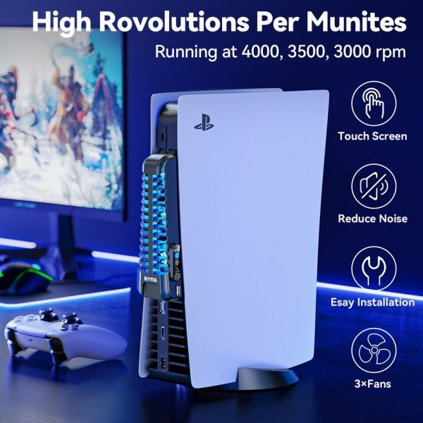 PS5 Konsol Kylning Fläktar Uppgraderad PS5 Tyst Kylare Fläkt med LED Ljus USB 2.0 Hubs för Sony Playstation