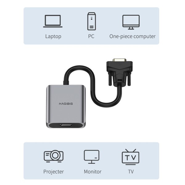 Hagibis VGA til HDMI-kompatibel adapter Med 3,5 mm AUX lyd jack 1080P hann til kvinne konverter for PC bærbar HDTV projektor
