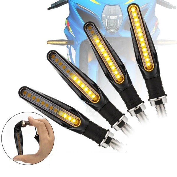 2st Motorcykel Ljus One-Line Strip 12led Motorcykel Running Vatten Vrid Signal Blinkande Signal Indikator Ljus