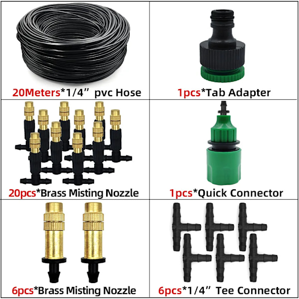 20 Meter Utomhus Imma Kylning Trädgård Bevattning Bevattning 1/4'' Mässing Atomizer munstycken 4/7mm Slang för uteplats växthus