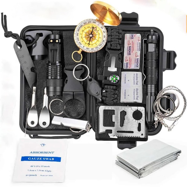 Survival kit set militär utomhus resor mini camping verktyg hjälp kit nödsituation  överleva armband vissla filt kniv