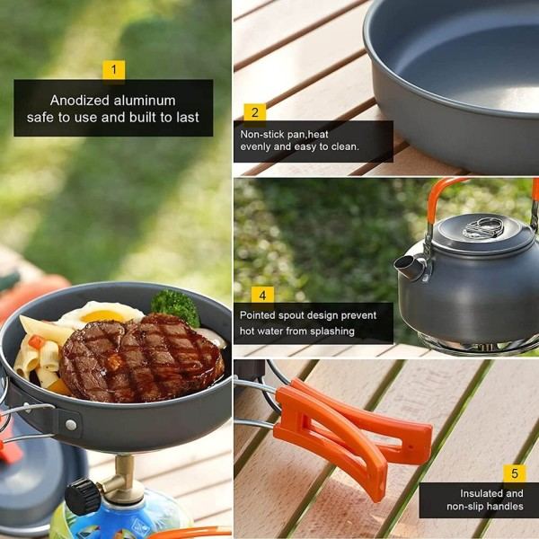 Camping kokekar sett aluminium bærbar utendørs servise matlaging sett