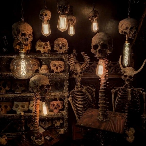 Halloween Skulle Skelet Lampe Rædsel 3D Statue Bord Lampe Kreativt Fest Ornament