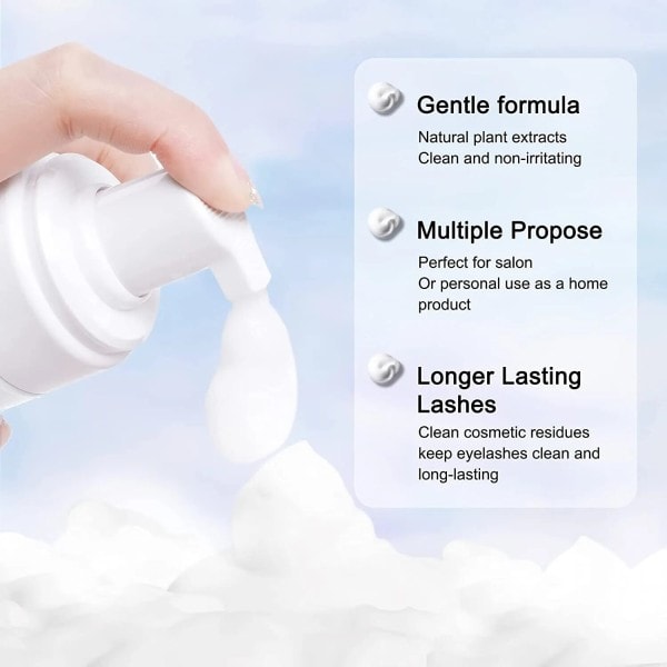 100ml Vippeforlengelse Shampo Sminke Rask Fjerning Skummende Dyp rensende vippe lim kit med 2 børster
