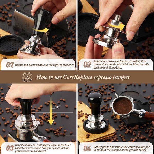 Justerbar Dybde med Skala 30lb Espresso Fjærer Kalibrert Tamping Rustfritt Stål Flat Base med Matte