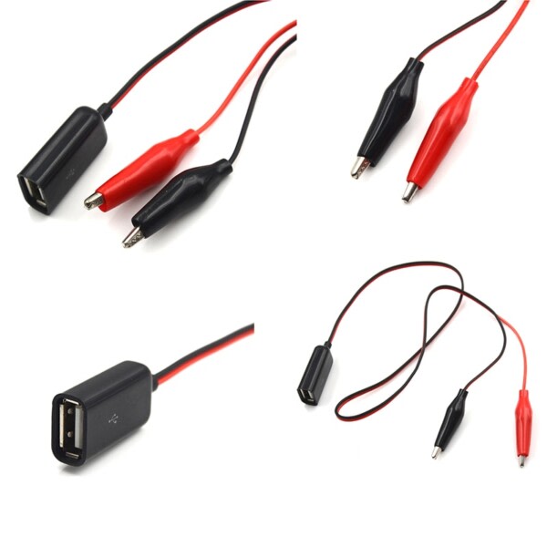 Rød Og Sort 50 cm Wire Alligator Test Clips Clamp To USB Hun Stik Strøm Adapter Forsyning