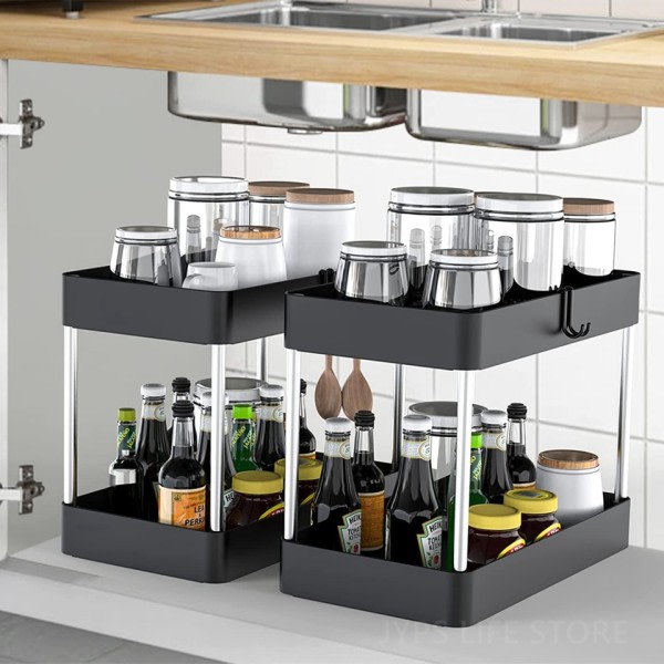 Under Sink Förvaring Arrangör 2 nivå Låda Mångsidigt ställ