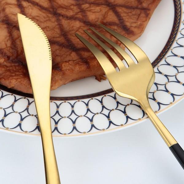Rostfritt stål serviser set svart guld bestick sked gaffel kniv western cutleri silver serviser set