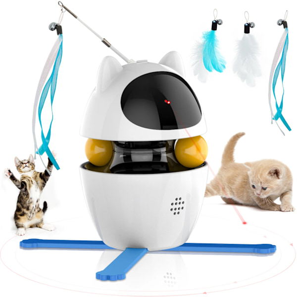 4-i-1 Cat Leksaker Inomhus Elektrisk Interaktiva Leksaker med Ball och Fjäder Automatisk Chasing Träning Laser Toy USB Uppladdningsbar