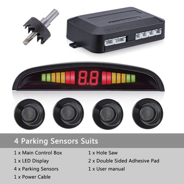 Bil Parktronic Parkering Sensor 4 Sensorer 22mm LED Baggrundslys Skærm Reverse Backup Radar Monitor