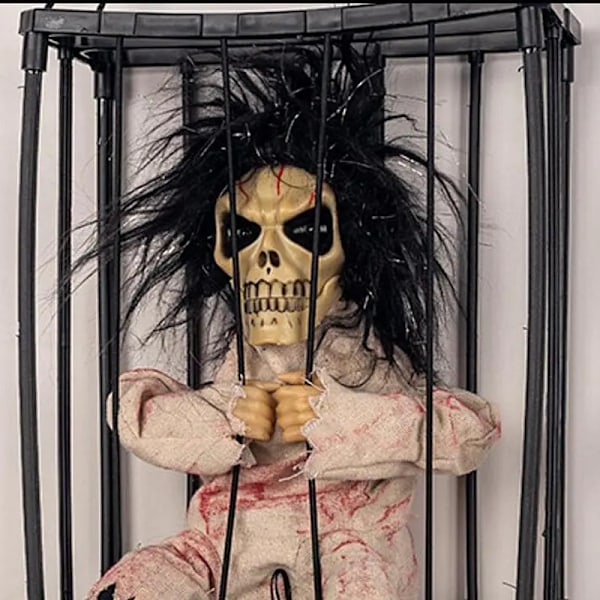 Halloween Dekoration Fange Spøgelse I Bur Skræmme Kranium Prop Elektrisk Skelet Legetøj