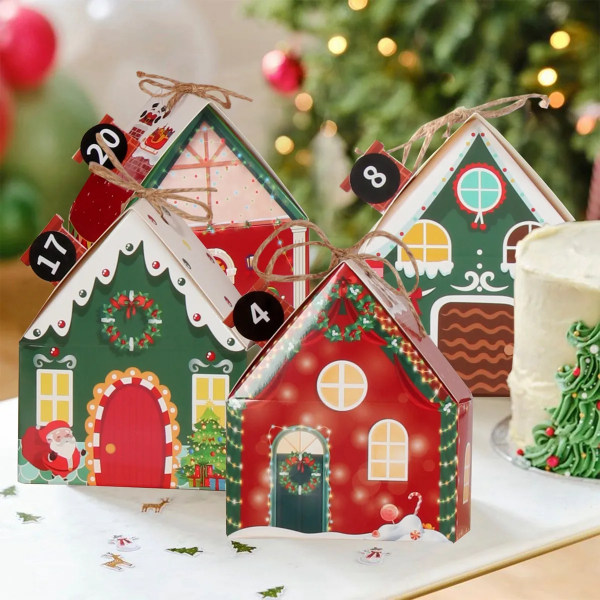 Jul gave eske hus form kraft papir godteri kjeks pose emballasje esker juletre anheng