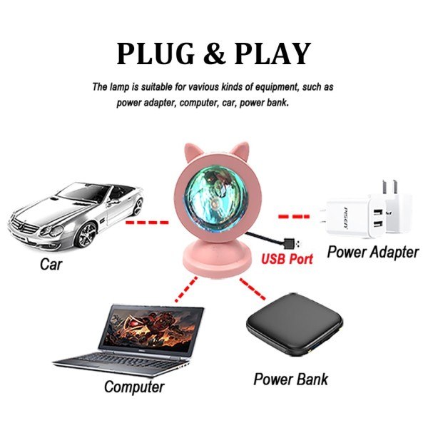 Mini Dyr USB Solnedgang Lampe Led Projektor Natt Lys Bord Katt Stil Atmosfære