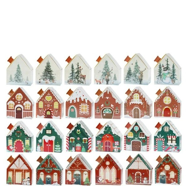 Jul present låda hus form kraft papper godis kaka påse förpackning lådor jul träd hänge
