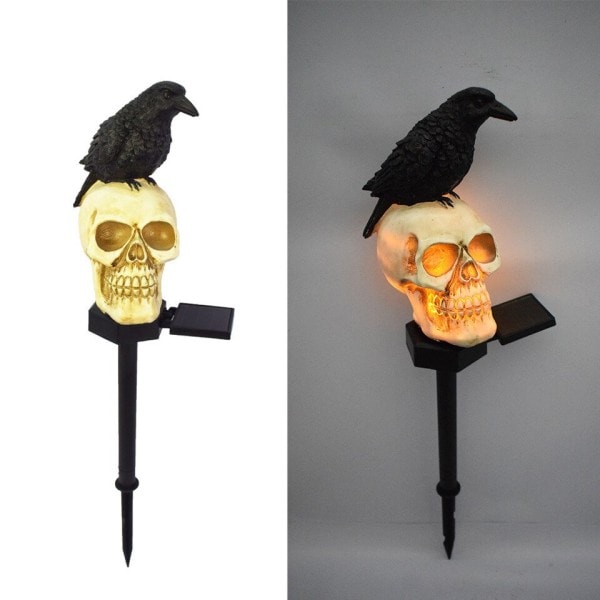 Halloween Udendørs Lys Vandtæt Solar Kranium Have Stak Lys Ravn Skelet Hoved Dekoration