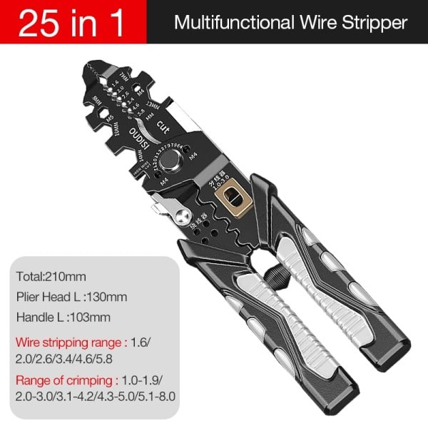 25 i1 Wire Striper Puller Multifunktionel Elektriker Wire Stripper Husstand Netværk Kabel Wire Sripper Elektriker Værktøj