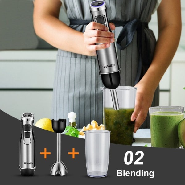 4 i 1 Hög Power Immersion Hand Stick Blender Mixer Inkluderar Hackare