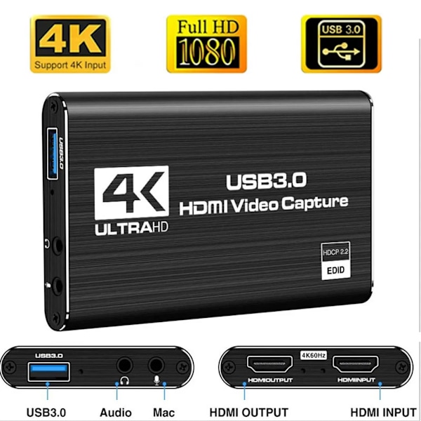 4K USB 3.0 Video Capture Card HDMI-kompatibel 1080P 60fps HD Video opptaker Grabber