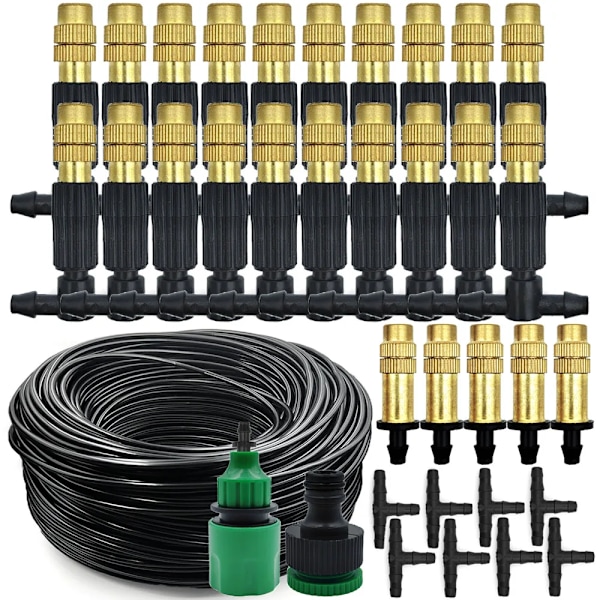 20 Meter Utomhus Imma Kylning Trädgård Bevattning Bevattning 1/4'' Mässing Atomizer munstycken 4/7mm Slang för uteplats växthus
