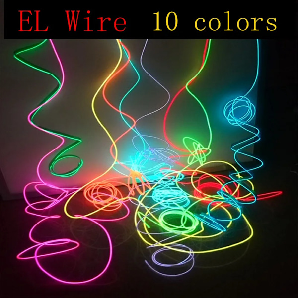 EL Wire 1 2 3 5 10M Fleksibel Neon Lys Led Strip