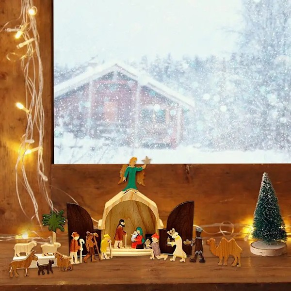 Jul Fødsel Set Klassisk Fødsel Figurer Midtpunkt Dekorasjon Fødsel Scene Tre Ornamenter