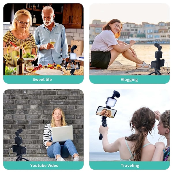 Smartphone Vlogging Kit til iPhone Android med Stativ Mini Mikrofon Starter Vlog kit