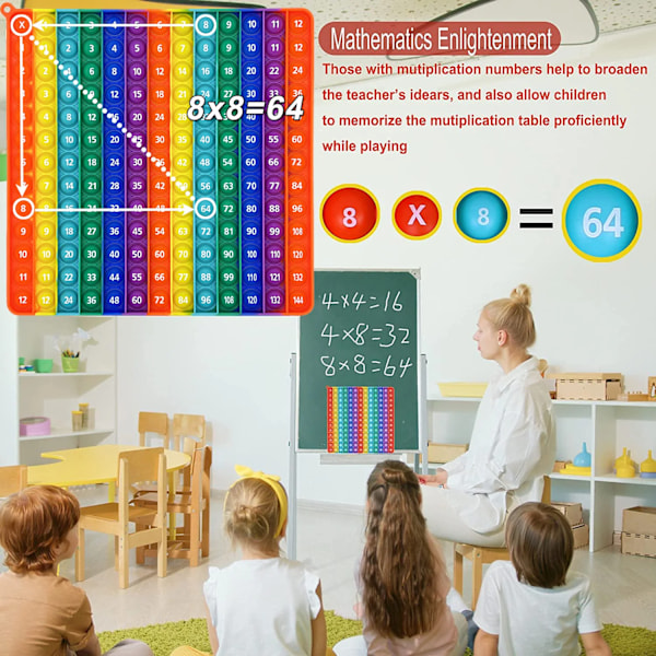 Beste kvalitet 12x12 Multiplikasjon Spill Pop Leker, Matte Læring Pedagogisk Leketøy Manipulativer for Barn Førskole Barnehage Klasserom