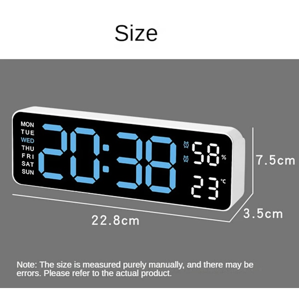 Stor Digital Vägg Klocka Temperatur och Fuktighet Vecka Display Ljusstyrka Justerbar Elektronisk LED Bord Varm Klocka 12/24H