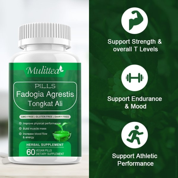 60 bitar Fadogia Agrestis Tongkat Ali Root Extract Piller For Potency Testosteron Booster Hälsa Förbättra Njure Energi Supplement