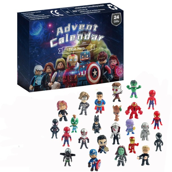 Adventti kalenteri laatikko 24 kpl lahjat kostajat anime figuurit hämähäkkimies rautamies Hulk lapset joulu lelut