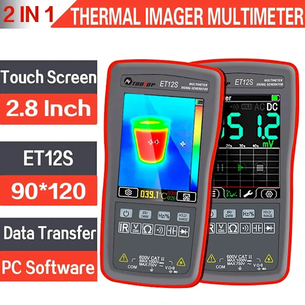 Termisk Imaging Kamera Multimeter 2 IN 1 Thermal Imager 2,8-tommers Touch Screen IR Kamera Solar Circuit Automotive Detect