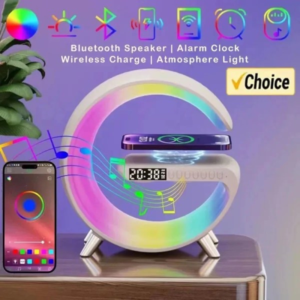 Multifunksjon Trådløs lader Pad Stativ Høyttaler TF RGB Natt Lys 15W Rask Ladestasjon for iPhone Samsung Xiaomi Huawei