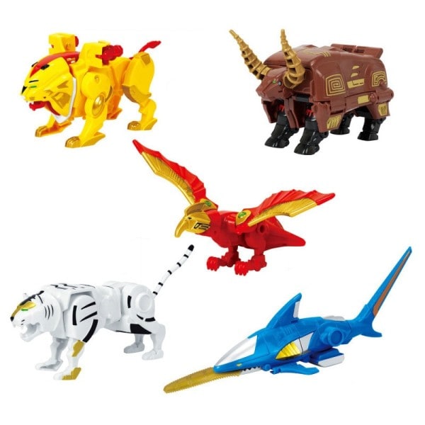 5 I 1 Montering Leksaker Transformation Robot Dinosaur Rangers Megazord Action Figurer