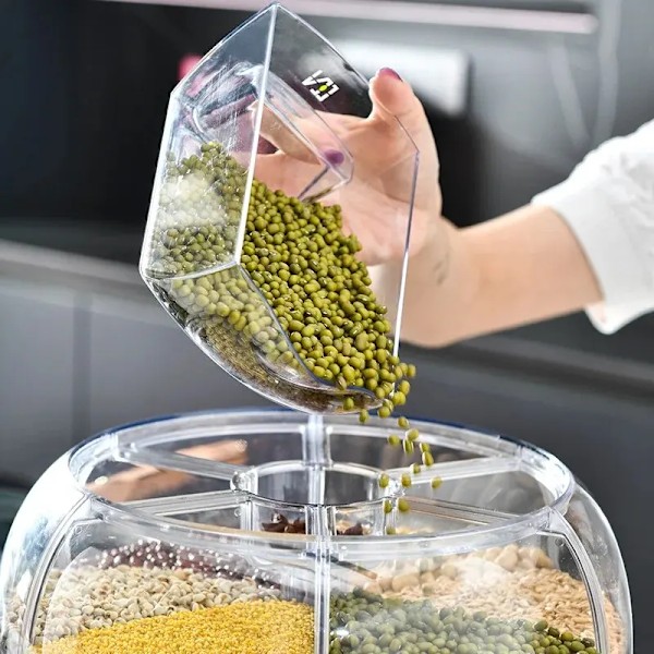 360° Roterende Korn Dispenser Korn Opbevaring Kasse Transparent Forseglet Krukke