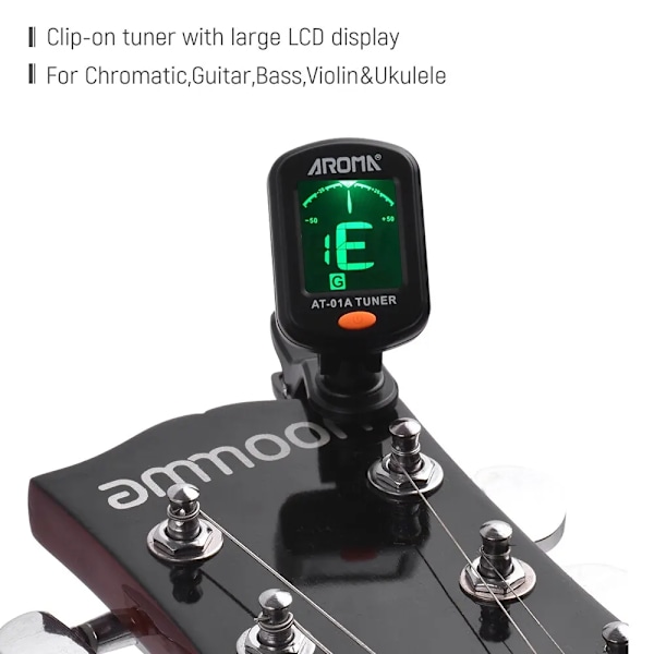 Gitarr Tuner AT-01A/101 Fullbar Roterbar Clip-on Tuner Hög Känslighet för Bas Ukulele Kromatisk Gitarr Tillbehör