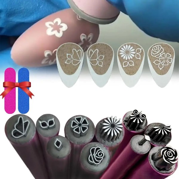 10 bitar Nagelkonst Stämpel Penna Set Blomm Fjäril Mönster Nagel Graffiti Penna