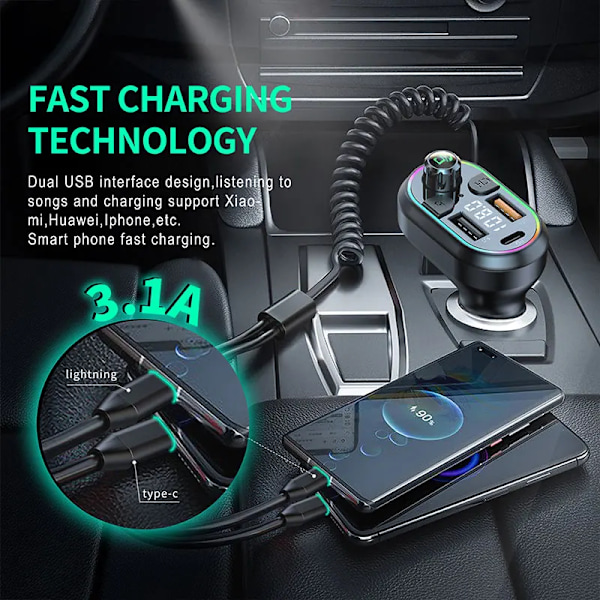 Auto Bluetooth 5.0 FM lähetin langaton ääni vastaanotin auto MP3 soitin
