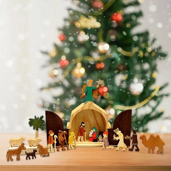 Jul Fødsel Set Klassisk Fødsel Figurer Midtpunkt Dekorasjon Fødsel Scene Tre Ornamenter