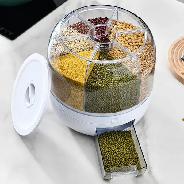 360° Roterende Korn Dispenser Korn Opbevaring Kasse Transparent Forseglet Krukke