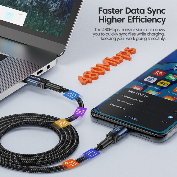 100W USB C Till Typ C kabel PD snabb laddning laddare kabel data sladd