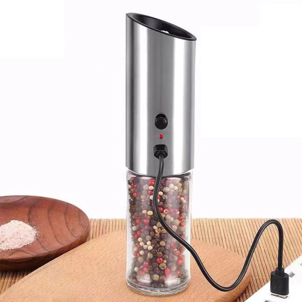 Automatisk Salt Pepper kvern Elektrisk Krydderkvern Med LED Lampe Justerbar Grovhet Kjøkken Verktøy
