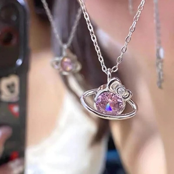 Hello Kitty Sanrio Anime krystal vedhæng halskæder damer pige enkel hvid zirkon elegant halskæde