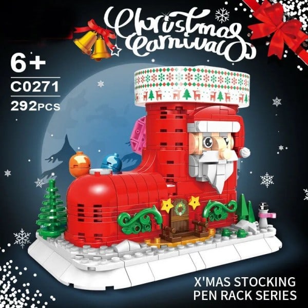 Jul Strumpa Torn Pepparkakor Hus Kloss Gör-det-själv Jul Ren Korg Penna Hållare Byggnad Tegelsten leksak