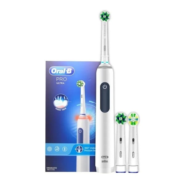 Oral B Pro Ultra Elektrisk Tandbørste Pro 4 Tryk Sensor 48,800 Strokes/Min 2 Min Timer 30s Påmindelse 4 Modes 3 Brush Heads