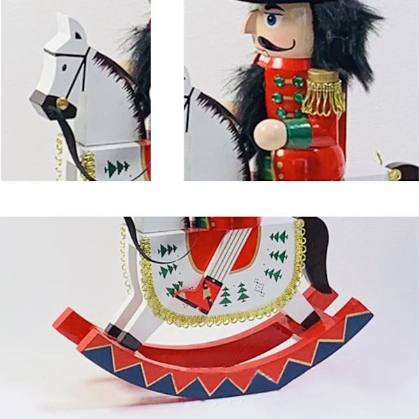 Jul Gungning Häst Nötknäppare Soldat Puppet Barn's Gåva Trä Hantverk Ridning Häst Docka Leksak