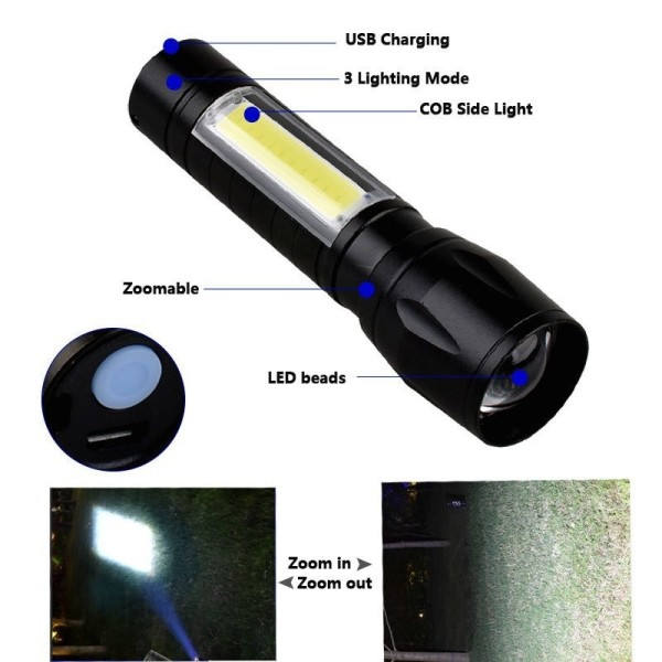 Indbygget Batteri XP-G Q5 Zoom Fokus Mini Led Lommelygte Lampe Lampe