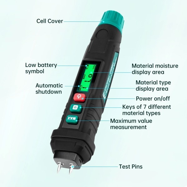 Pen Typ Digital Trä Fukt Mätare LCD Display Pin-Typ Timmer Fukt Detektor