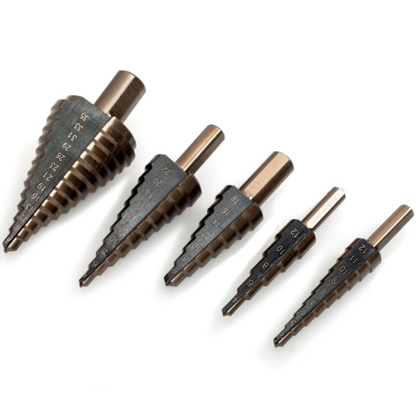 5 stk Metric/Inch Hss Kobolt Trinn Drill Bit sett Flere hull 50 størrelser med aluminium kasse