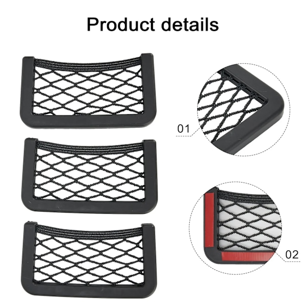 3 delar Universal Bil Arrangör Mesh Förvaring Väska Net Ficka Telefon hållare nät
