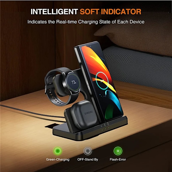 15W 3 In 1 Langaton laturi teline pikalataus telakka asema Samsung Z Fold 3 S21 S20 Galaxy Watch 5 4 3 Active 2  S3 S4 Buds